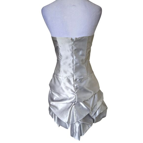 VTG Gunne Sax Silver Metallic Strapless Ruched Mini Dress 80s Y2K Glam Hoco Prom - Picture 2 of 11